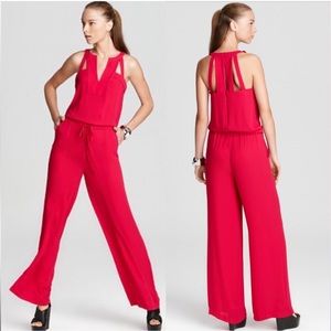 BCBGMaxAzria Red Pink Hot Cut Out Calhoun Jumpsuit